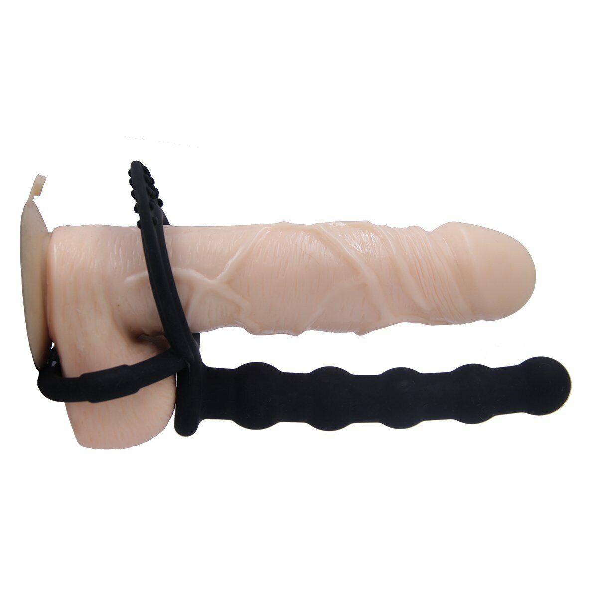 Silicone Beaded Anal Probe Penis Ring with Clitoral Stimulator for Double Penetration