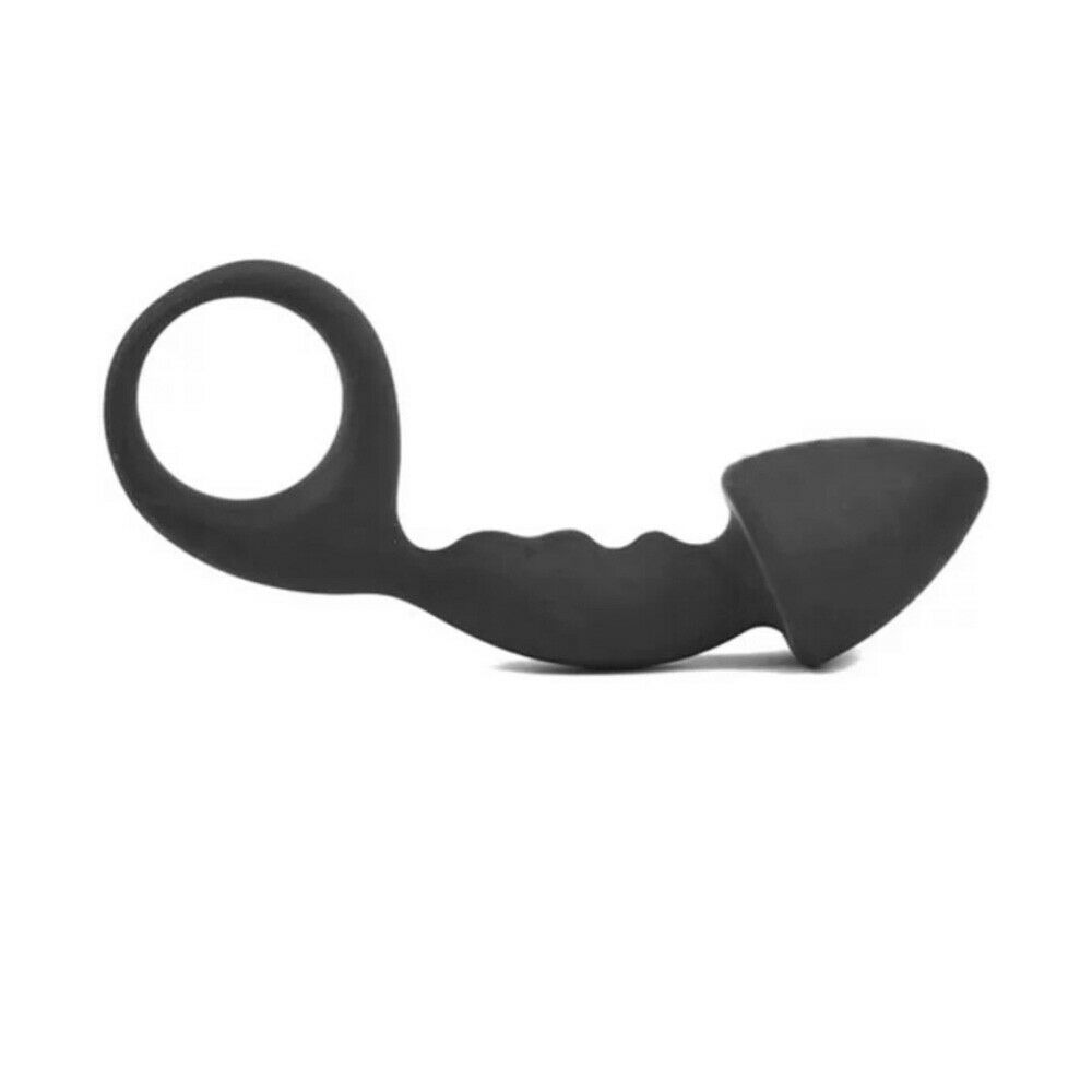 Silicone Curved Penis Butt Plug with Ring Pull