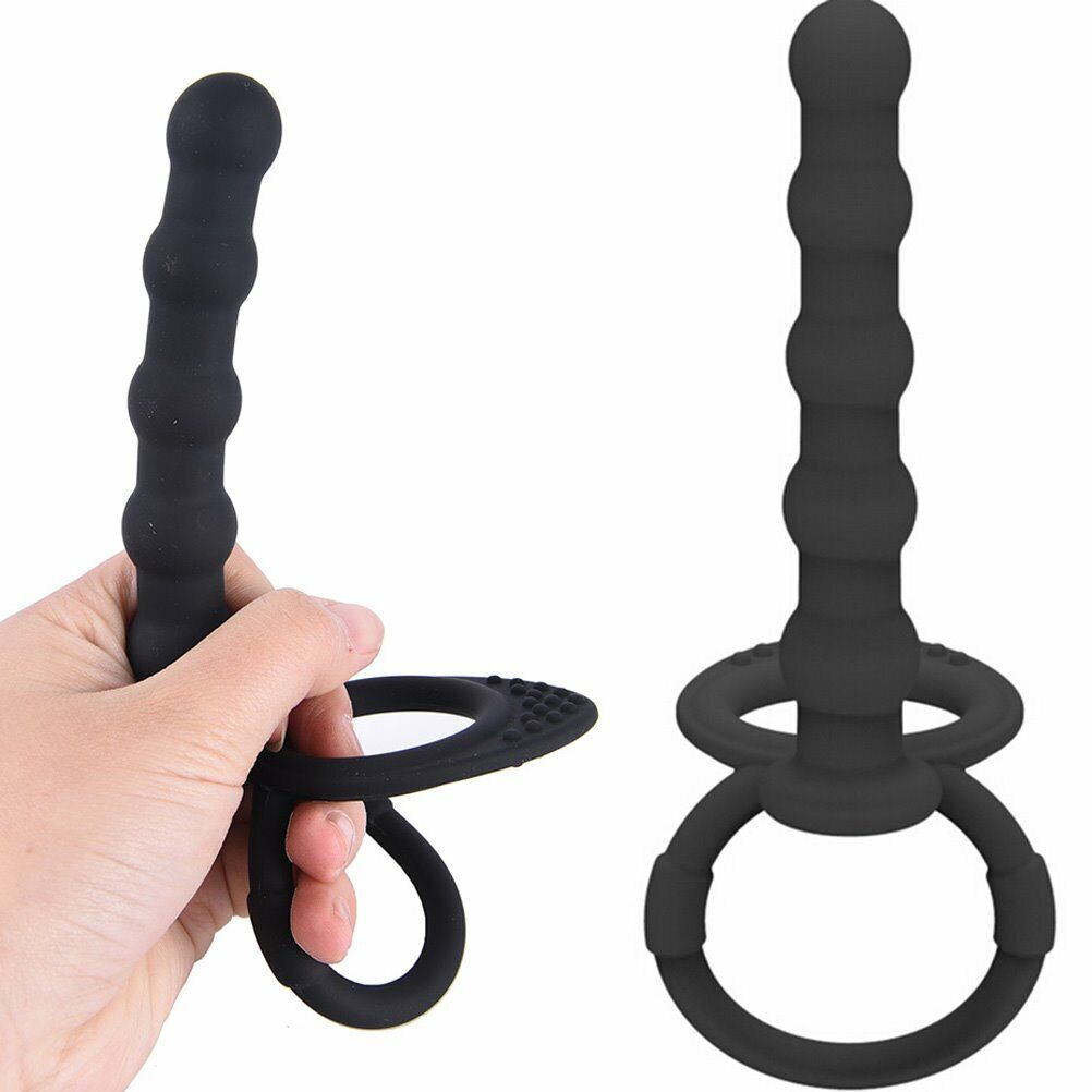 Silicone Beaded Anal Probe Penis Ring with Clitoral Stimulator for Double Penetration