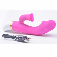Load image into Gallery viewer, Silicone Rechargeable Curved Penis Vibrator with Flickering Tongue Clitoral Stimulator, 12 Function