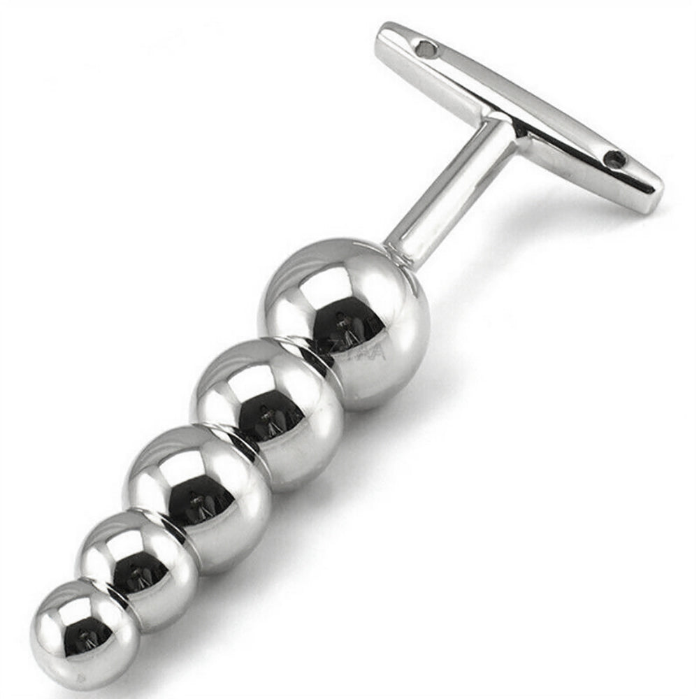 Metal 5-Ball Beaded Anal Wand with T-Handle