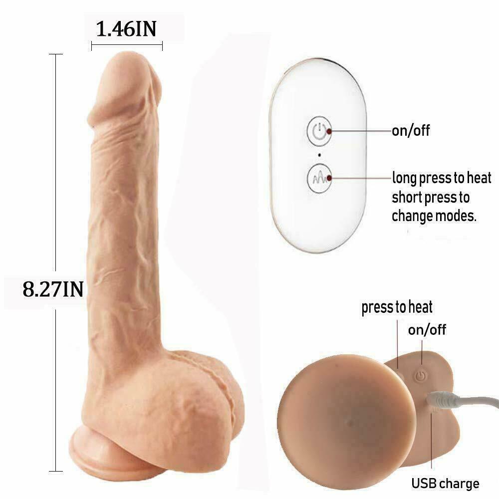 Thrusting & Vibrating Dildo with Warming Function, 8 inch, 7 Function