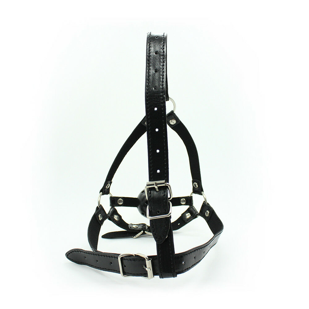 Soft Strict Leather Head Harness with Ball Gag