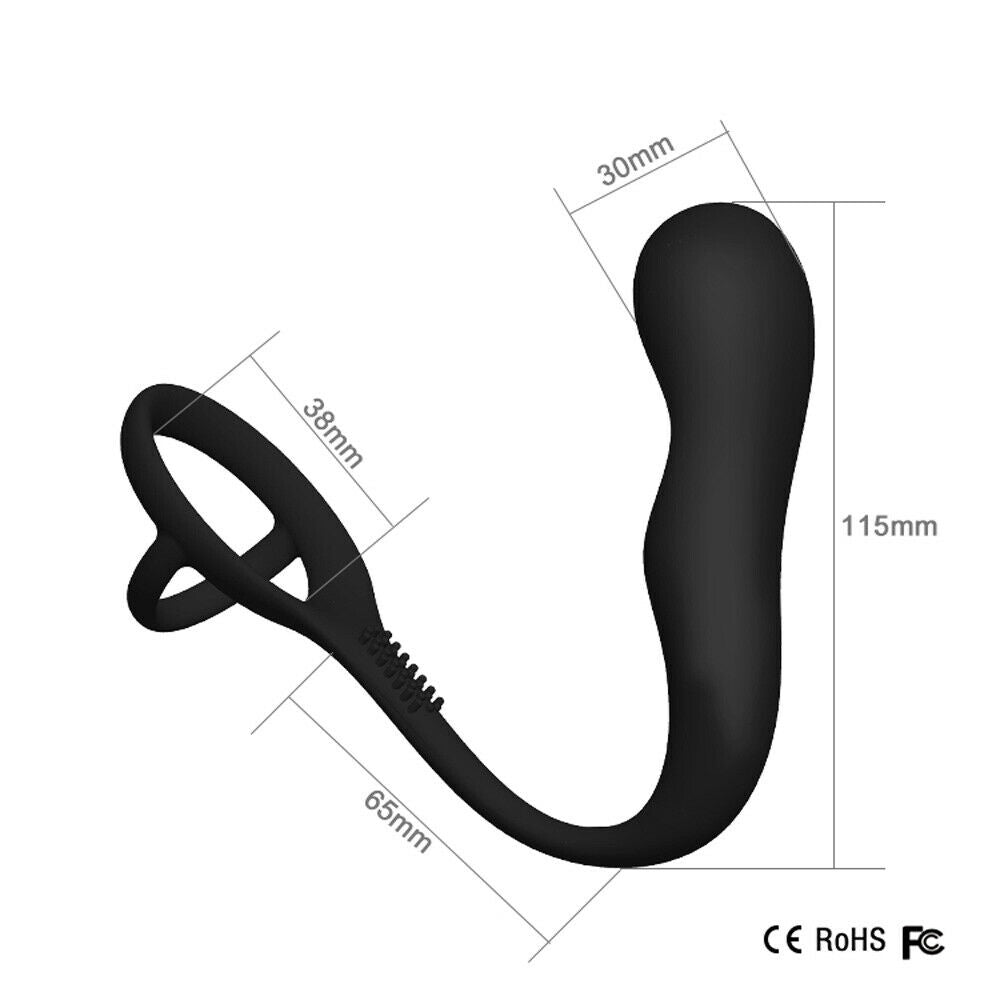 Twin Cock Ring with Butt Plug, 10 Function