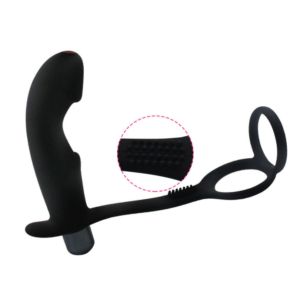 Double Cock Ring with Penis Butt Plug, 10 Function