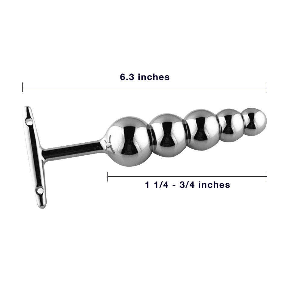 Metal 5-Ball Beaded Anal Wand with T-Handle