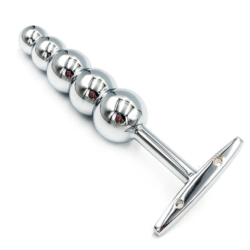 Metal 5-Ball Beaded Anal Wand with T-Handle