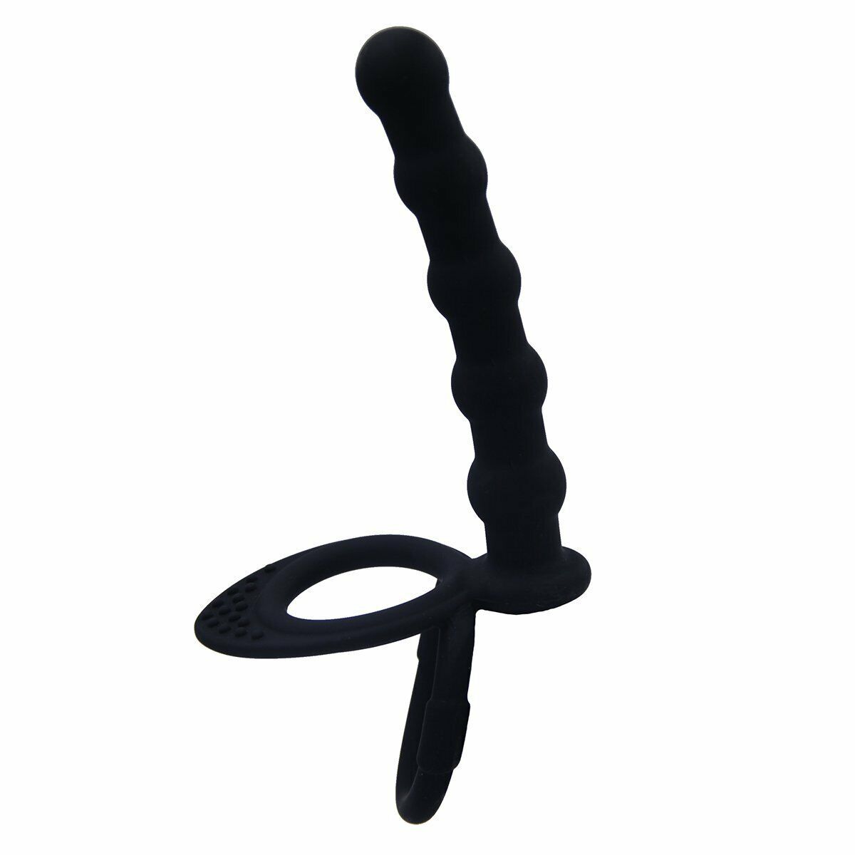 Silicone Beaded Anal Probe Penis Ring with Clitoral Stimulator for Double Penetration