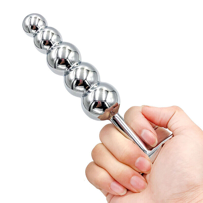 Metal 5-Ball Beaded Anal Wand with T-Handle