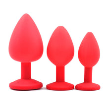 Load image into Gallery viewer, Red Silicone Circle Shaped Butt Plug with Diamond