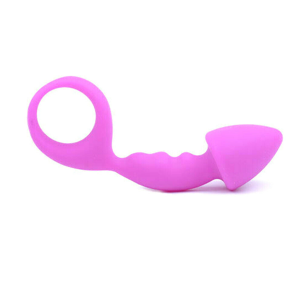 Silicone Curved Penis Butt Plug with Ring Pull