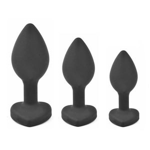 Black Silicone Heart Shaped Butt Plug with Diamond
