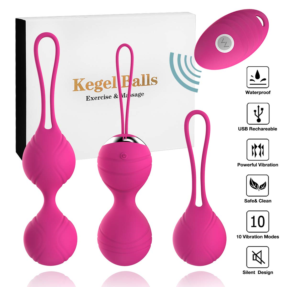 Vibrating Kegel Ball Kit with Remote, 3 pc, 10 function