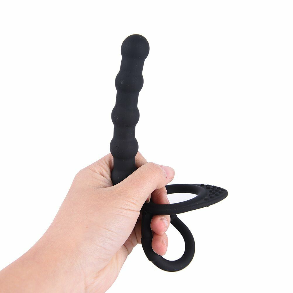 Silicone Beaded Anal Probe Penis Ring with Clitoral Stimulator for Double Penetration