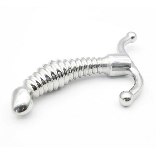 Threaded Metal Dildo with Ball End S Handle