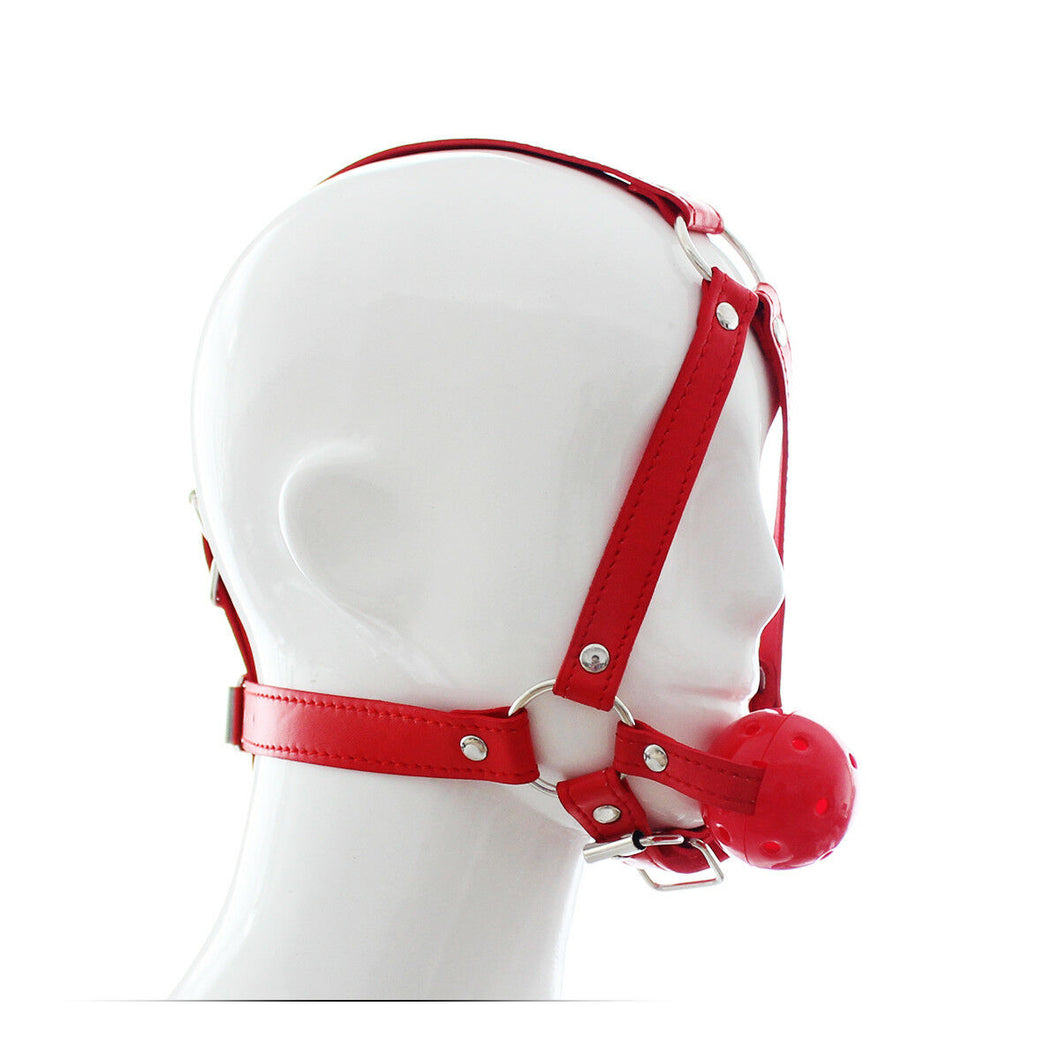 Soft Strict Leather Head Harness with Ball Gag