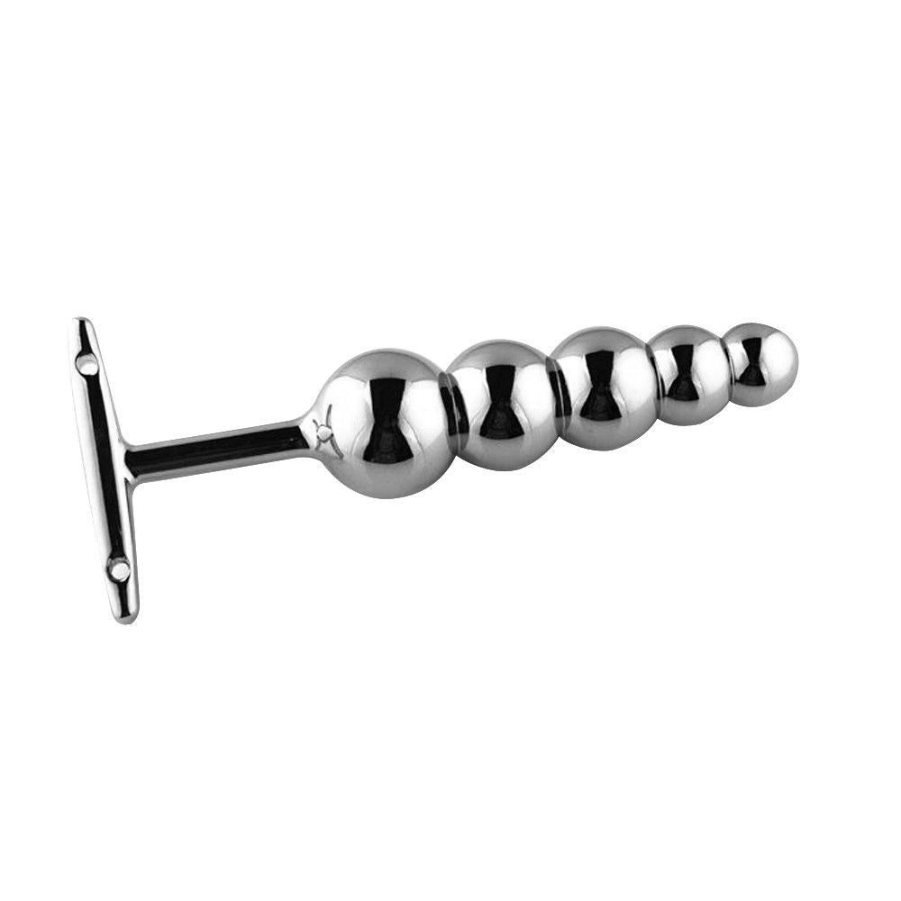 Metal 5-Ball Beaded Anal Wand with T-Handle