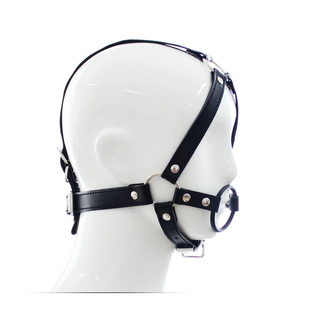 Mask face Soft Leather Head Harness Mouth Gag O-Ring