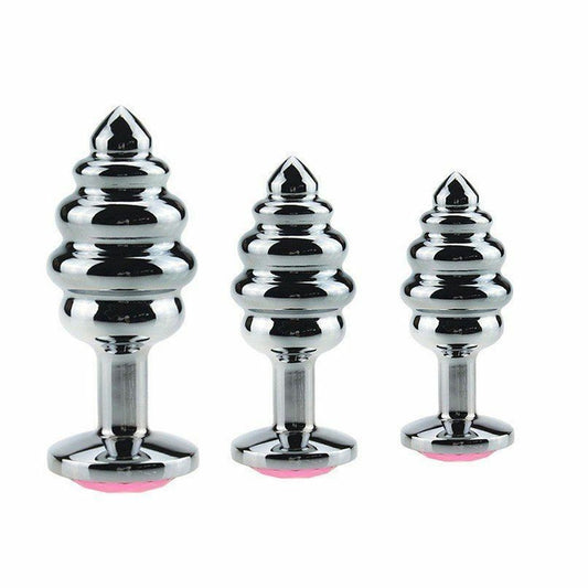 Metallic 5 Graduated Threaded Butt Plug with Diamond