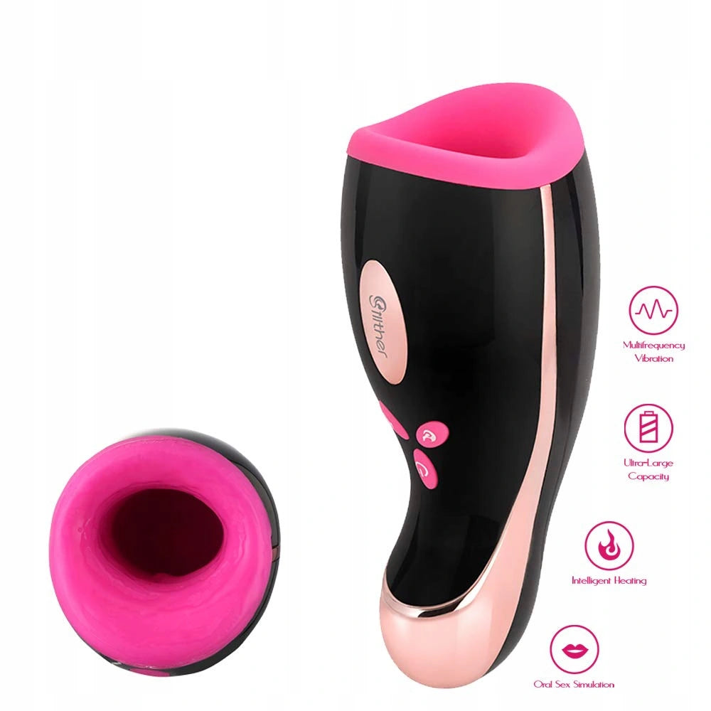 Pulse & Vibrating Warming Oral Sex Masturbation Cup, 14 Function