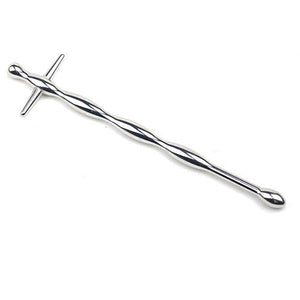 Stainless Steel T-Bar Beaded Penis Plug (Cross)