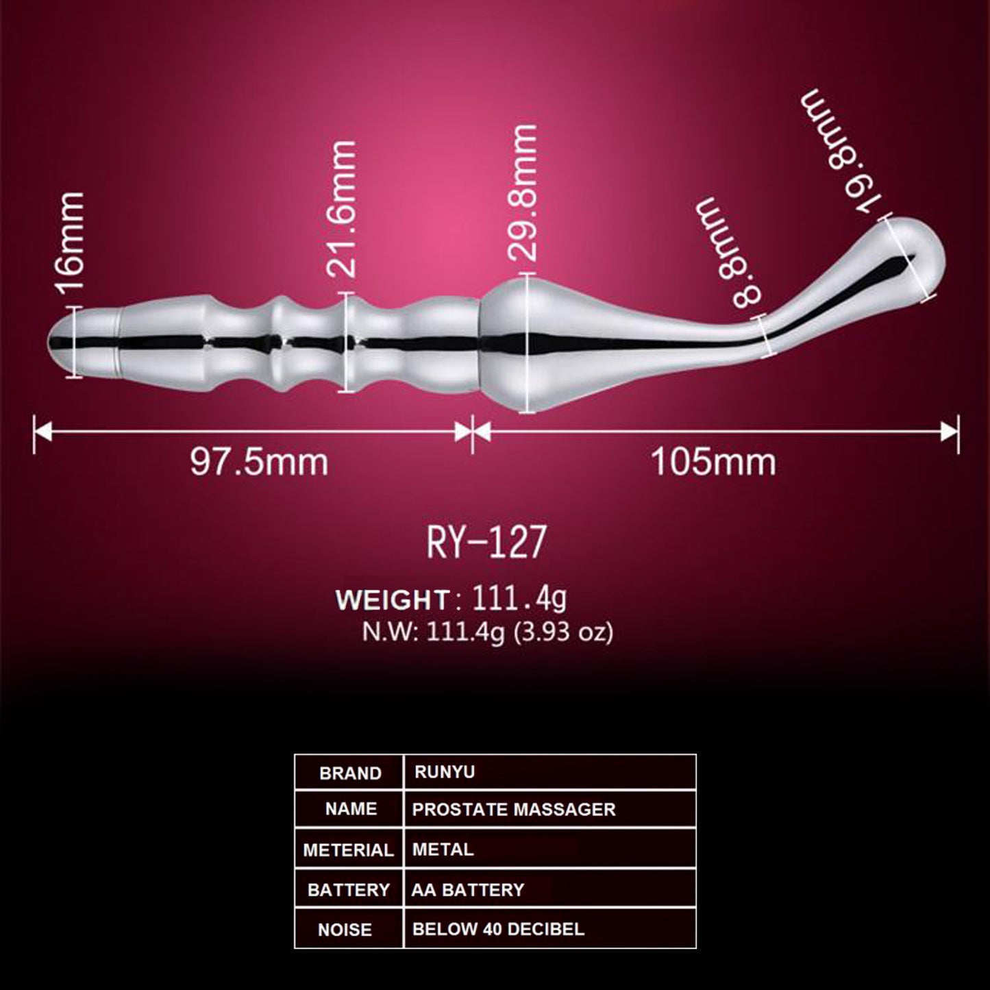 Straight Shaped Metal Vibrating Prostate Massager