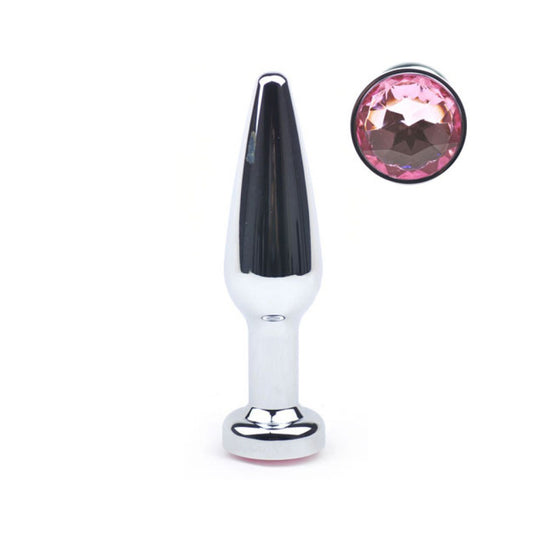 Metallic Tapered Tip Long Neck Butt Plug with Diamond