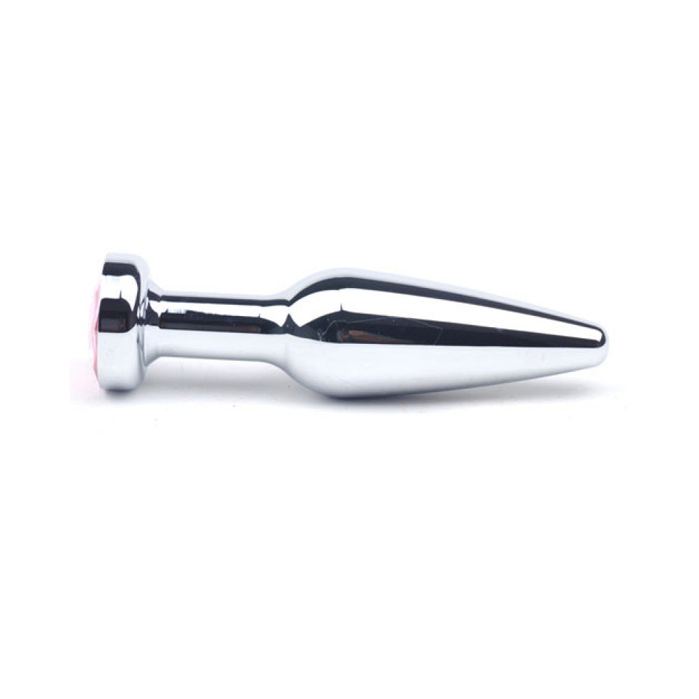 Metallic Tapered Tip Long Neck Butt Plug with Diamond