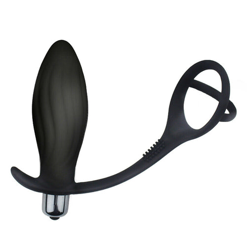 Cock Ring with Vibrating Butt Plug, 10 Function