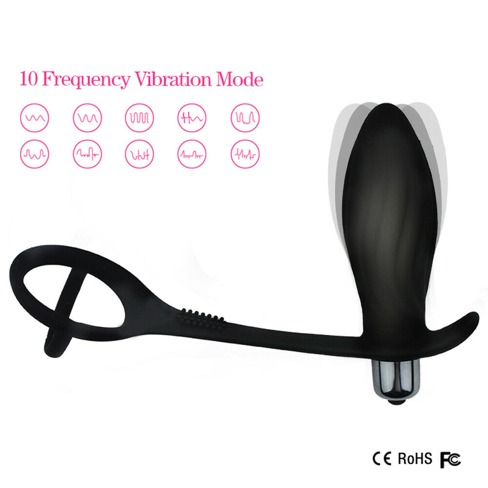 Cock Ring with Vibrating Butt Plug, 10 Function