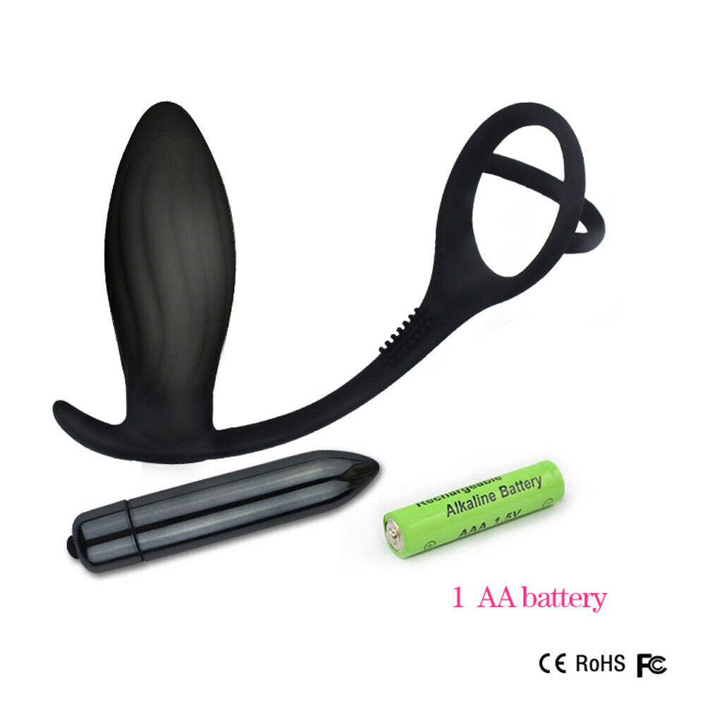 Cock Ring with Vibrating Butt Plug, 10 Function