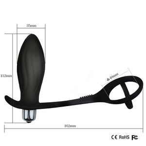 Cock Ring with Vibrating Butt Plug, 10 Function